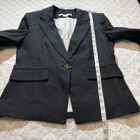 Veronica Beard Aaliyah Linen Black Dickey Blazer Jacket Ruched sleeves, Sz 8 - Picture 13 of 14
